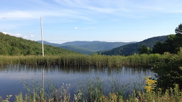 Escape to a serene lakeside retreat surrounded by lush greenery and rolling hills.