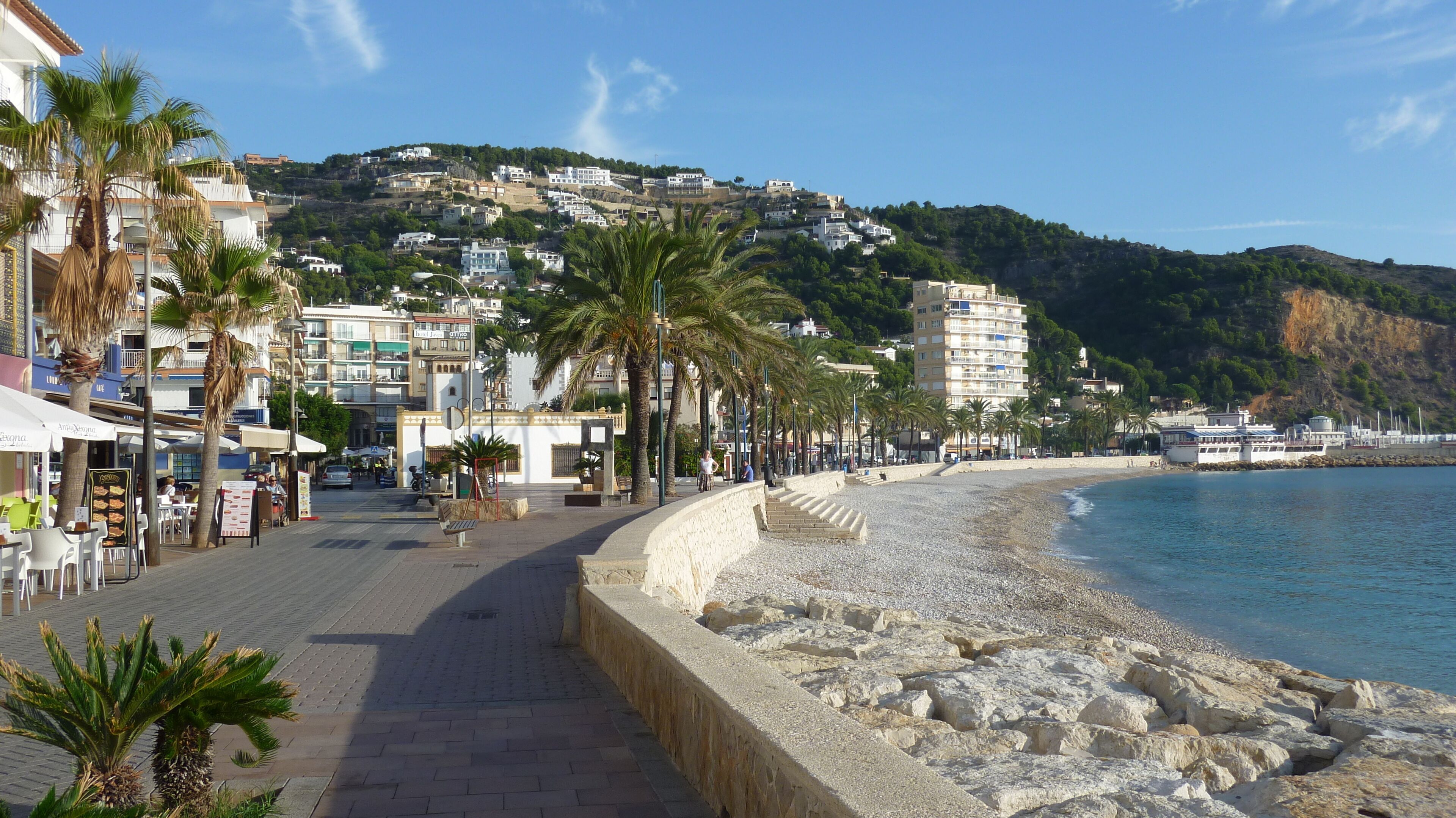 Javea port promenade and beach during the winter.