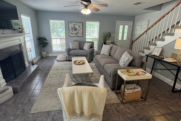 View of the living room from the breakfast area.