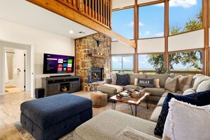 Smart TV, fireplace, video games, DVD player