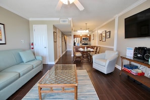 House, Multiple Beds (Parsonage Duplex) | Living area | 32-inch TV with cable channels, DVD player