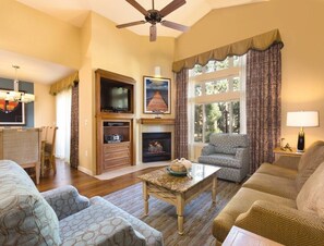 TV, fireplace, DVD player, stereo