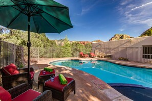 A heated pool - Sedona Spectacular: Luxury 3BR home with private pool, hot tub, and stunning red rock views. (Sedona)