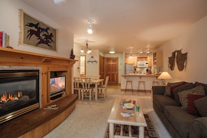 Apartamento (1 Bedroom) | Zona de estar | Una televisión, una chimenea