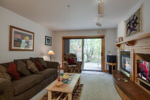 Apartment (1 Bedroom) | Living area | TV, fireplace