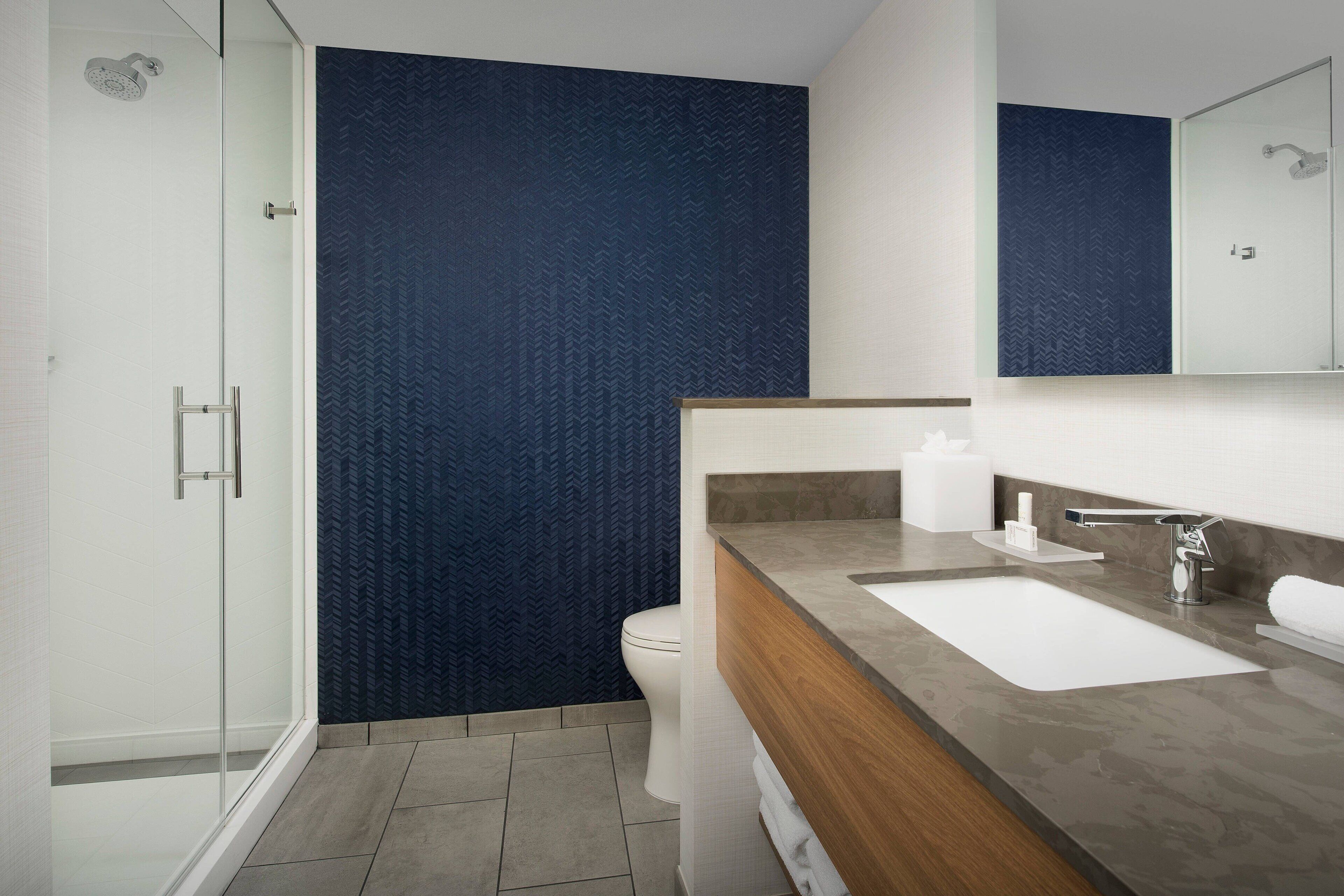 shower, free toiletries, hair dryer, towels