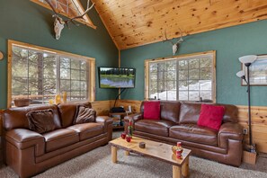 Villa (3 Bedrooms) | Living area | LCD TV, fireplace, video game console, DVD player - Trappers Chalet (Island Park)