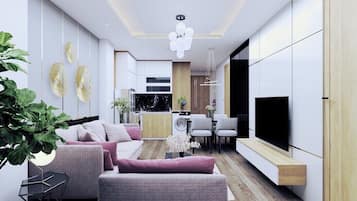 Apartment, 2 Bedrooms | Living area | 42-inch flat-screen TV with cable channels, TV