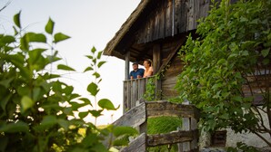 A rustic wooden house with a balcony. - Vineyard Cottage Škatlar 1 (Novo Mesto)