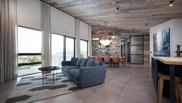 Télévision, cheminée, espaces bureaux