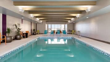Indoor pool, open 8:00 AM to 10:00 PM, pool loungers