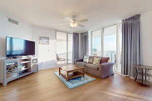 TV, DVD player, video library