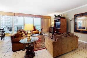 TV, DVD player, video library