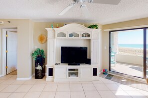 TV, DVD player, video library