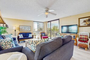 TV, DVD player, video library