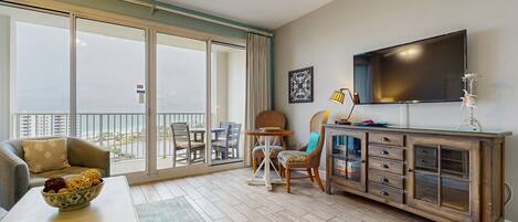 TV, DVD player, video library