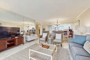 TV, DVD player, video library