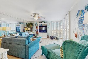 TV, DVD player, video library