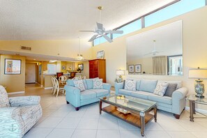 Flat-screen TV, DVD player, video library