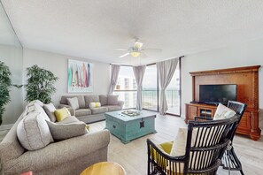 TV, DVD player, video library