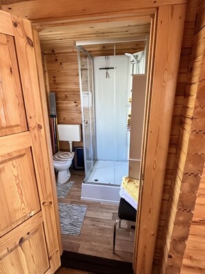 Shower, hair dryer, towels, soap - Wooden vacation home in Wiek on Rügen with feel-good property (Wiek)