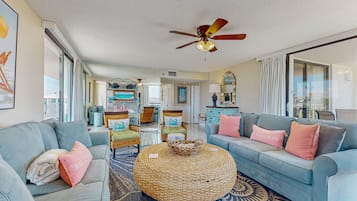 Televisión, reproductor de DVD, videoteca y estéreo