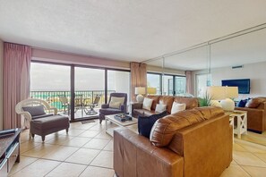 Flat-screen TV, DVD player, video library