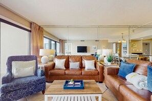 Flat-screen TV, DVD player, video library