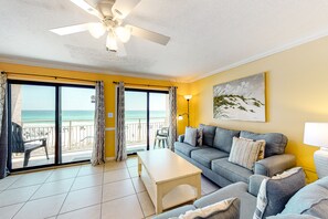 TV, DVD player, video library, stereo