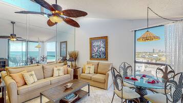 Flat-screen TV, DVD player, video library