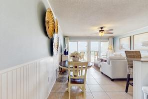 TV, DVD player, video library, stereo