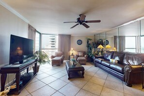 TV, DVD player, video library