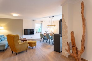 TV, fireplace