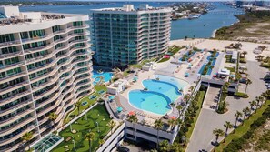 Enjoy expansive views from the hotel's multiple balconies, overlooking the surrounding area and the beach.