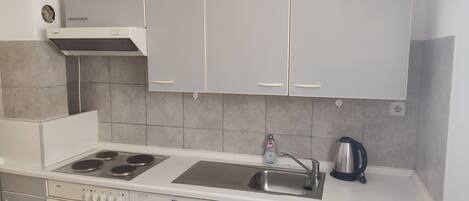 Fridge, oven, cookware/dishes/utensils