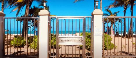 On the beach, sun loungers, beach towels