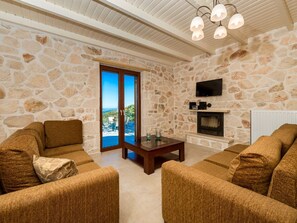 Villa | Living room - Beautiful Luxury Villa, Private Pool, Panoramic View of Ionian Sea, Zakynthos (Zakynthos)