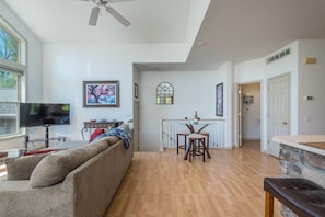 Smart TV, fireplace, foosball, table tennis