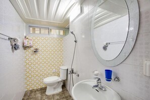 Shower, free toiletries, hair dryer, towels