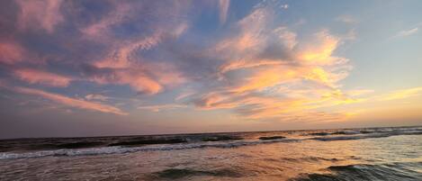 Plage à proximité, chaises longues, serviettes de plage