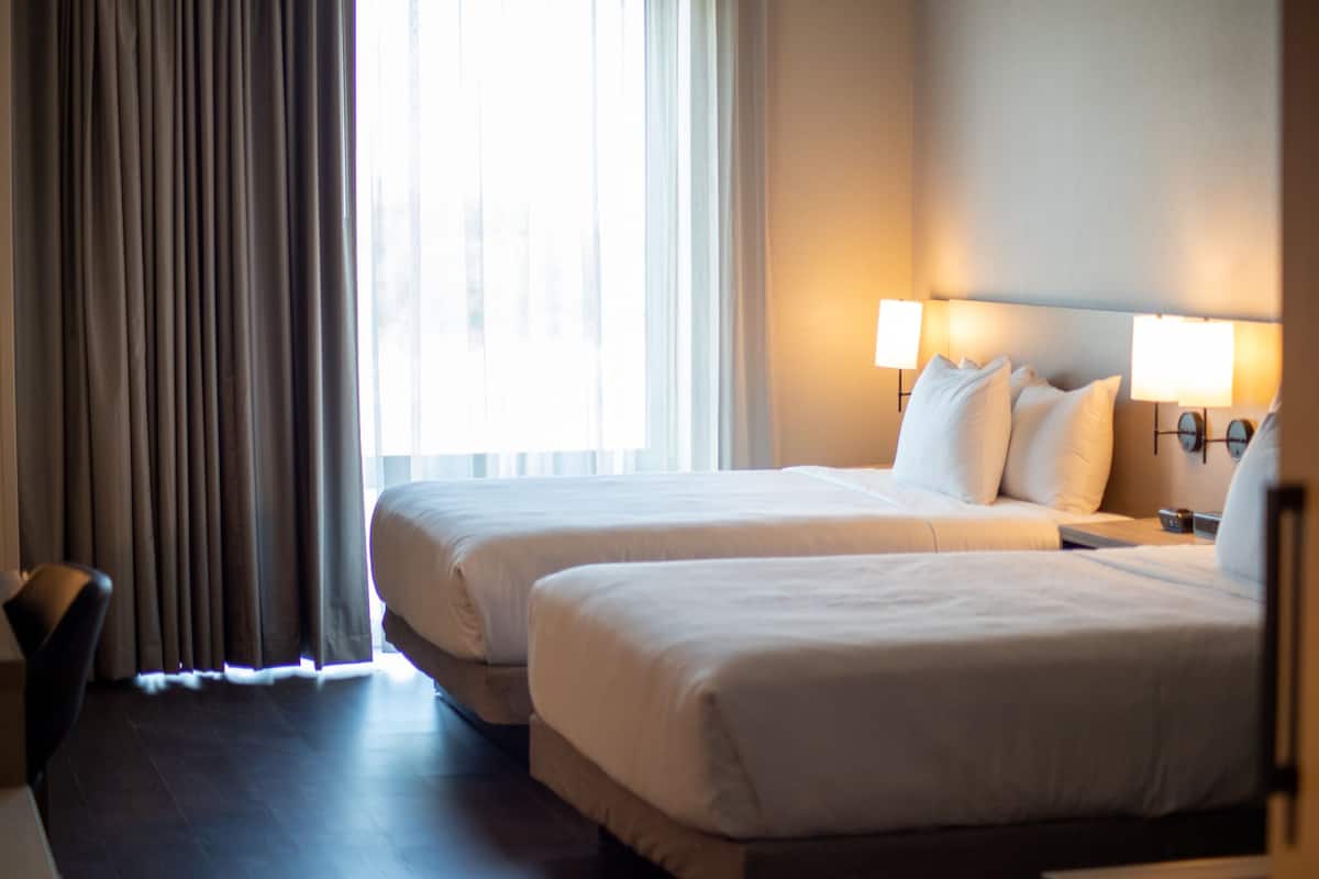 In-room safe, desk, laptop workspace, blackout curtains