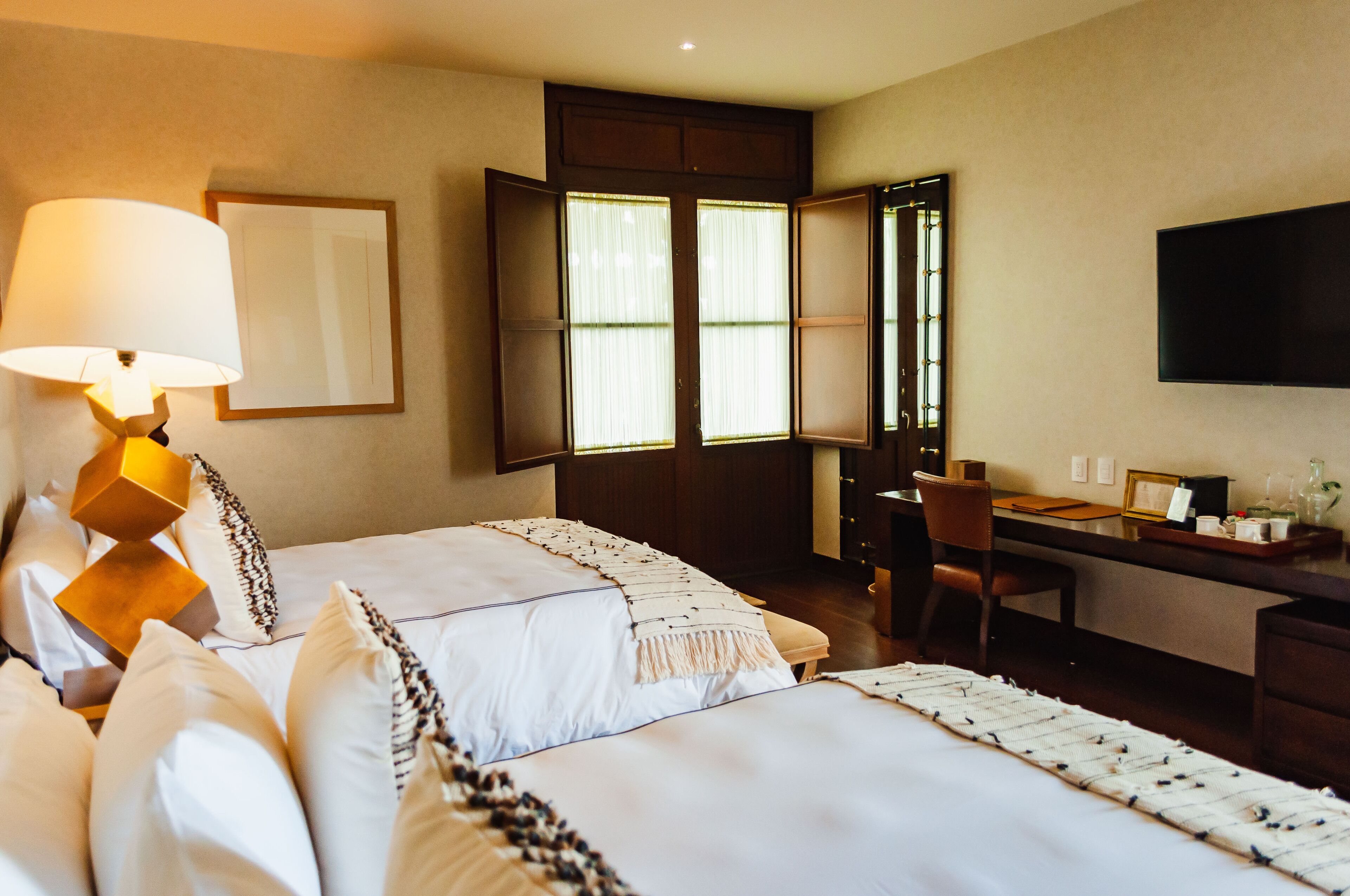 junior double room, 2 queen beds, vineyard view | premium bedding, minibar, in-room safe, laptop workspace