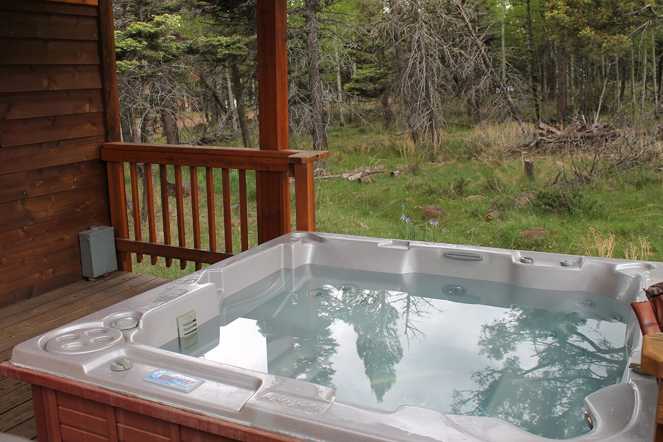 6 person hot tub sits on back deck ready for your enjoyment. RELAX!