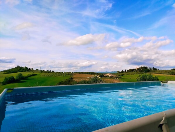 Außenpool (je nach Saison geöffnet), Sonnenschirme, Liegestühle