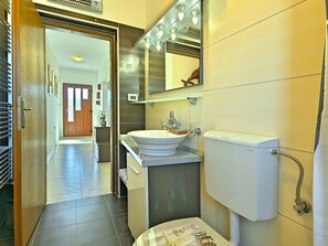Combined shower/tub, towels