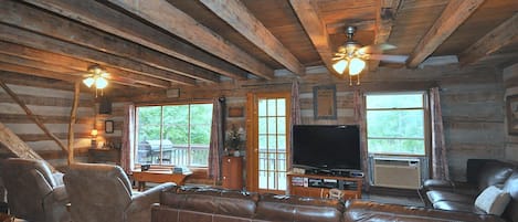 Cabin, Multiple Beds (Pondview Cabin - Log Cabin Retreat) | Living area | Fireplace