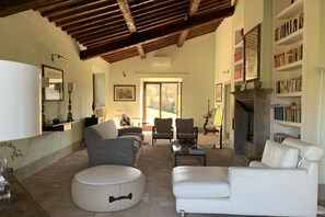 TV, fireplace