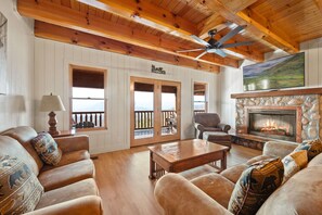 TV, fireplace, video games, DVD player