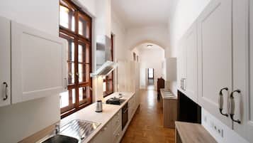 Apartment (Opal, incl.Cleaning+Bed linen fee) | Private kitchen | Full-size fridge, microwave, oven, stovetop