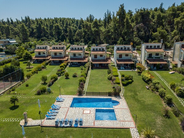 Aerial view - halu! Modern Villa w Pool & Tennis (Kassandra)